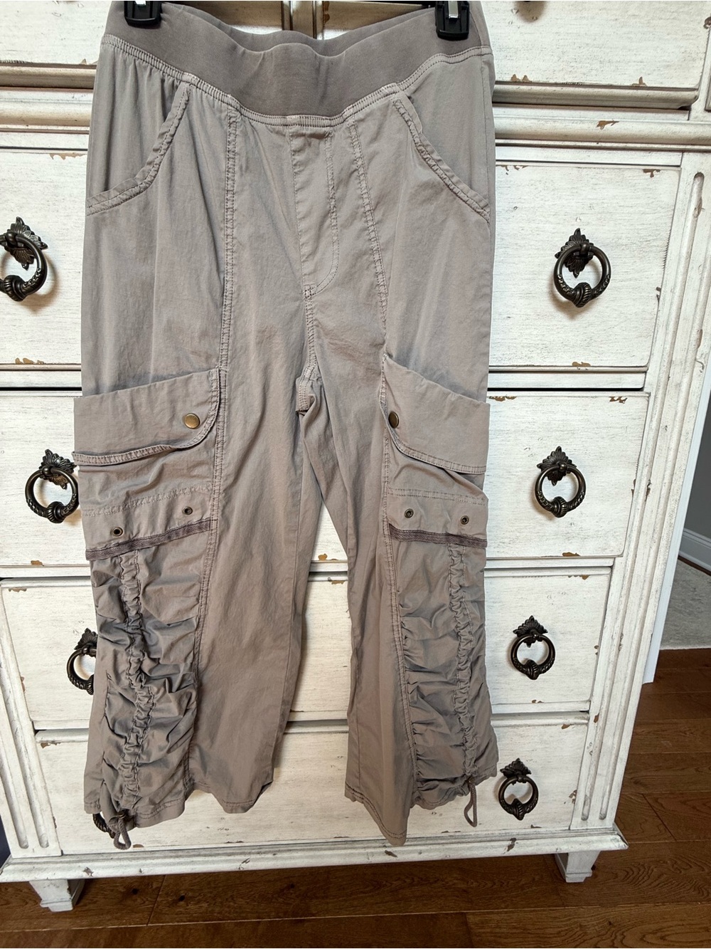 XCVI Taupe Cargo Drawstring Hem Utility Pants